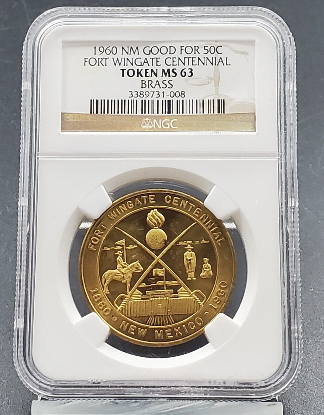 1960 NM Good for 50c Fort Wingate Centennial NGC Token MS63 Brass