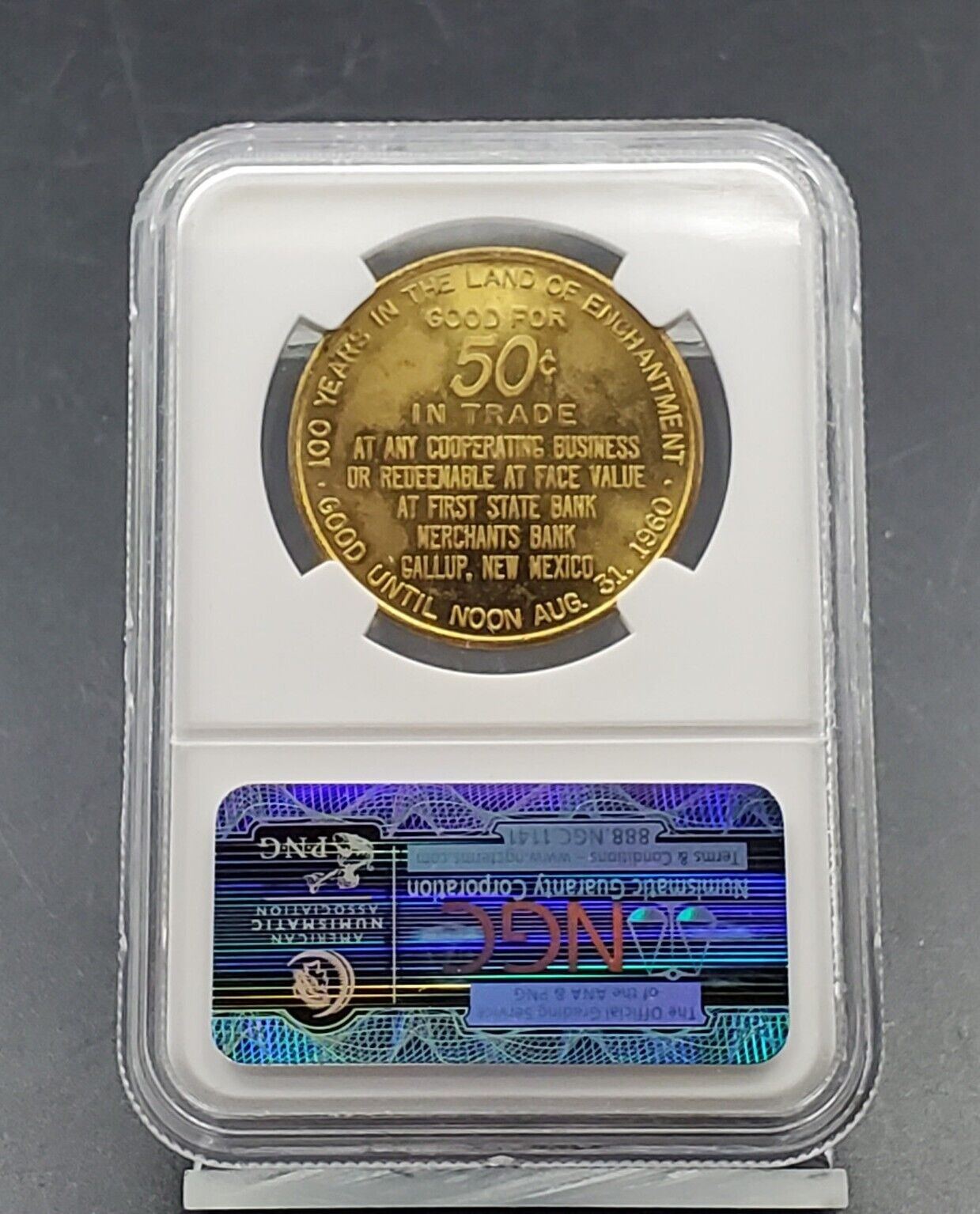 1960 NM Good for 50c Fort Wingate Centennial NGC Token MS63 Brass