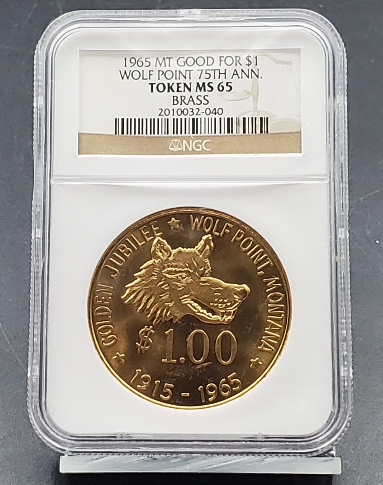 1965 So Called Dollar $1 Wolf Point 75th Anniversary NGC Token MS65 Gem BU