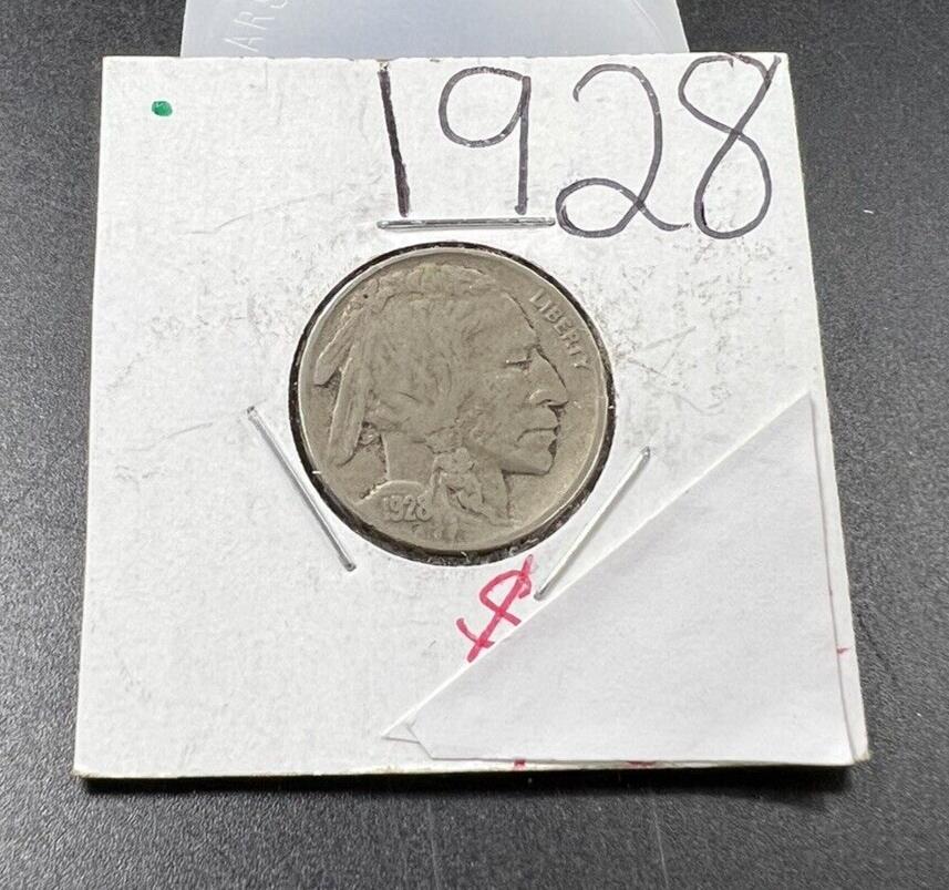 1928 5c Buffalo Indian Head Nickel Coin Choice VG Very Good / Fine