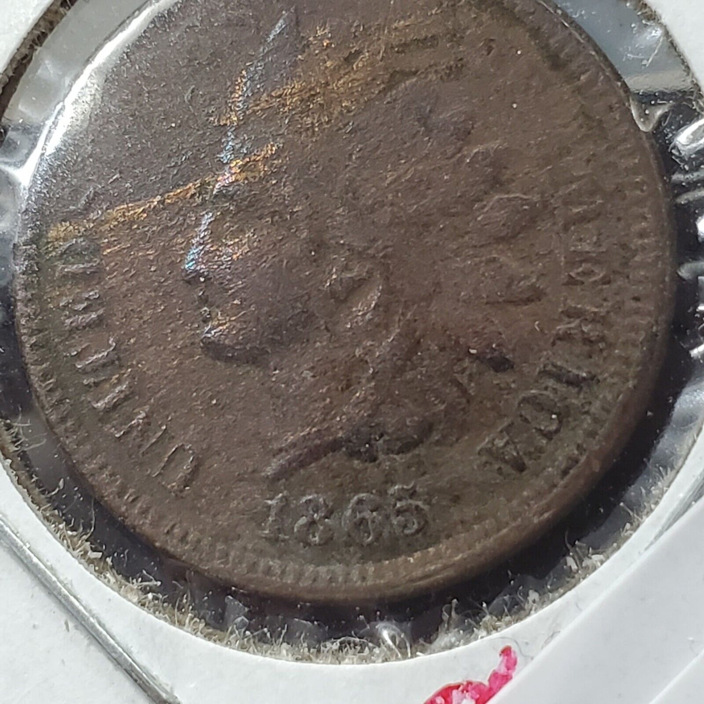 1865 Indian Head Liberty Wheat Cent Penny Coin Fancy 5 VF Details Damaged