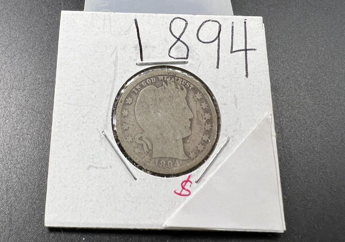 1894 P Barber Silver Eagle Quarter Coin AG About Good #A