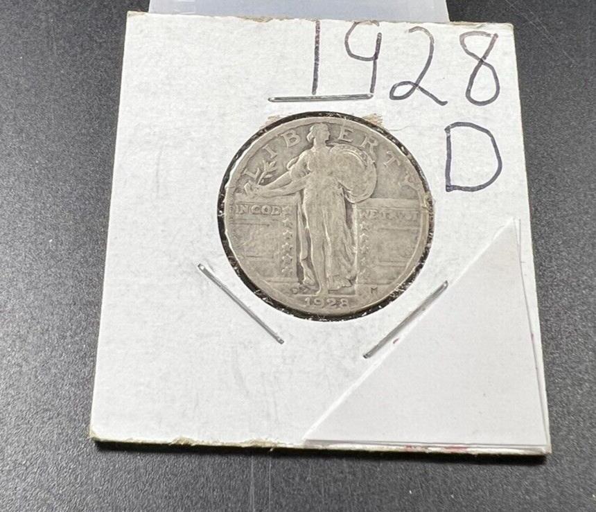1928 D Standing Liberty Silver Quarter Coin Choice G Good / VG Very good