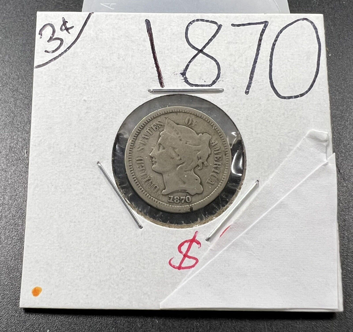 1870 3c Liberty Three Cent Nickel Coin Choice VG Very Good Circ