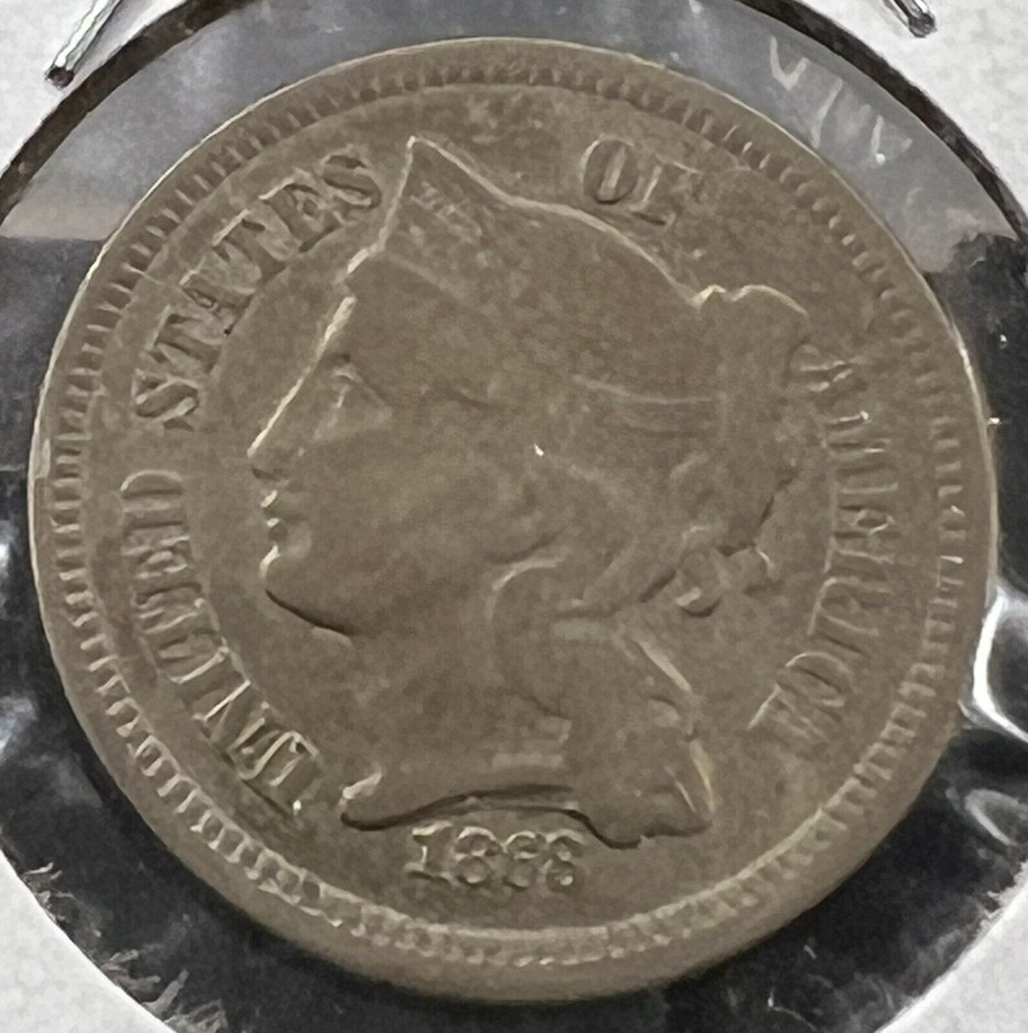 1868 3c Liberty Three Cent Nickel Coin Choice VG Very Good Circ