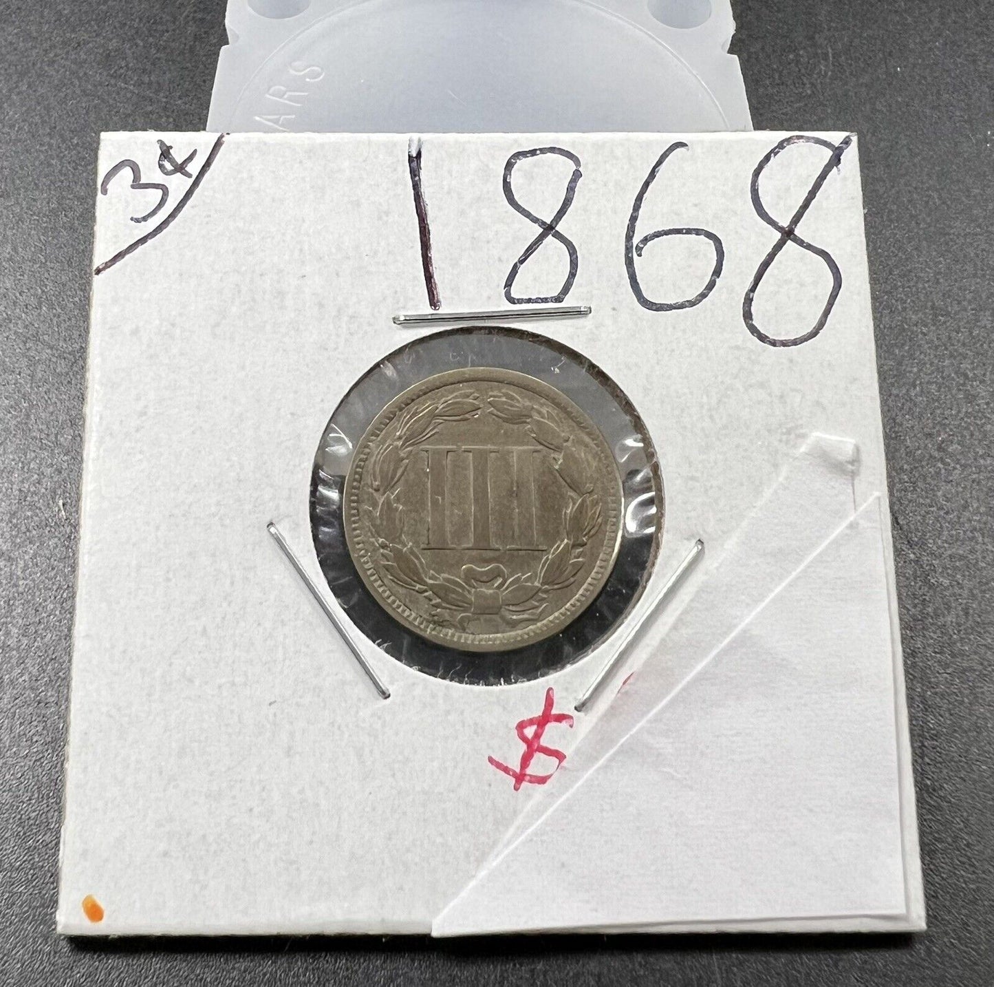 1868 3c Liberty Three Cent Nickel Coin Choice VG Very Good Circ