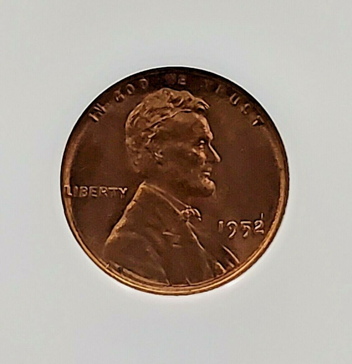 1952 P 1c Lincoln Wheat Cent Penny Coin NGC MS66 RD DIE CRACK ON OBVERSE HEAD