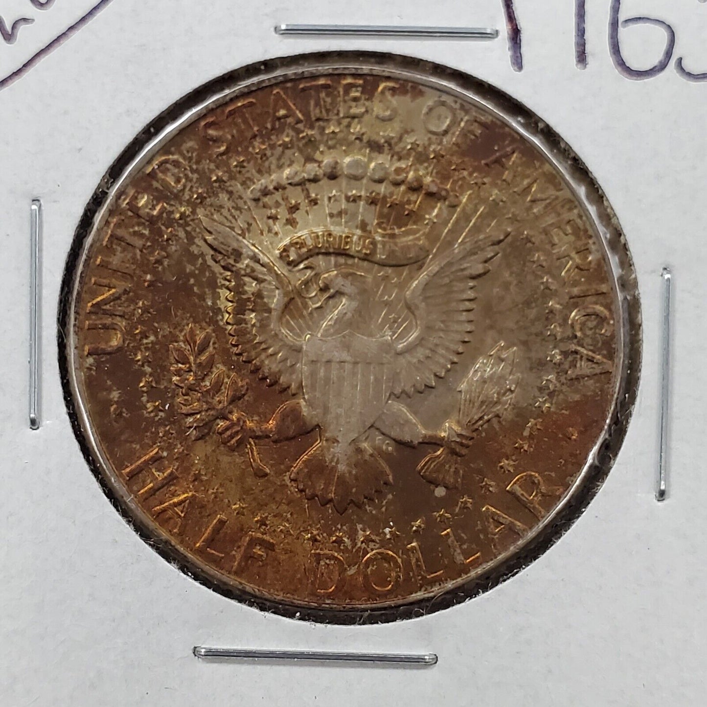 1965 P Kennedy 40% Silver Half Dollar Coin BU UNC End of Roll Amber Toning REV