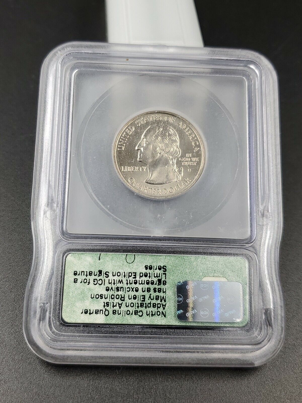 2001 D N Carolina Statehood Quarter Coin ICG Engraver Series Mary Ellen Robinson