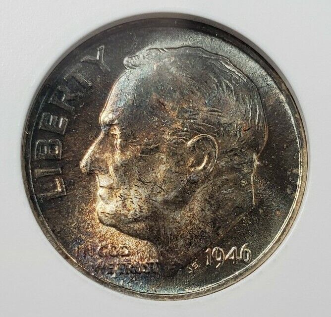 1946 S/S S Roosevelt Dime Coin Variety ANACS MS63 FS-502 DDR PQ Toning