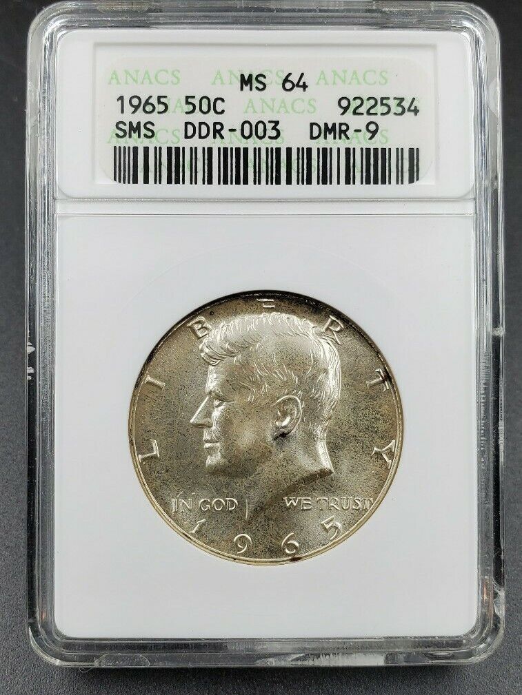 1965 SMS KENNEDY HALF DOLLAR 50c ANACS MS64 DDR-03 DMR-9 Wiles Variety