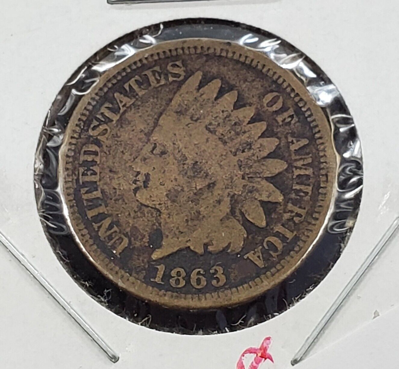 1863 P 1c Copper Nickel Indian Small Cent Penny Coin VG Very Good Circ