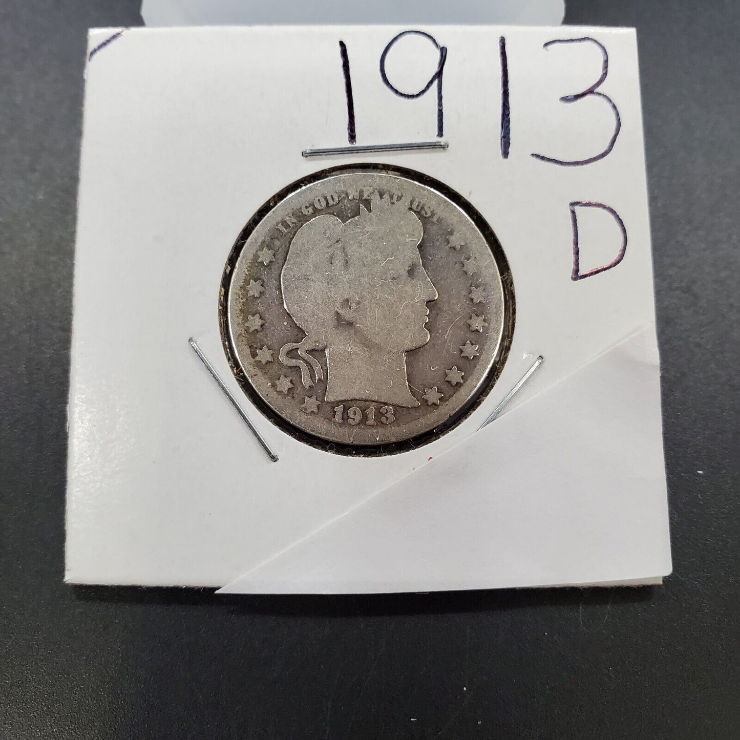 1913 D Barber Silver Quarter Coin Circulated AG About Good Circ