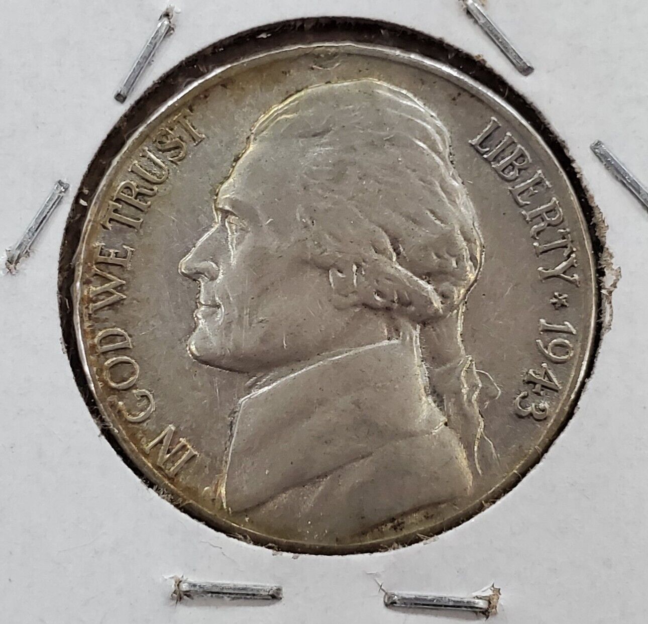 1943 S Jefferson Nickel PQ Rainbow Original Toning Reverse XF EF Extra Fine Circ