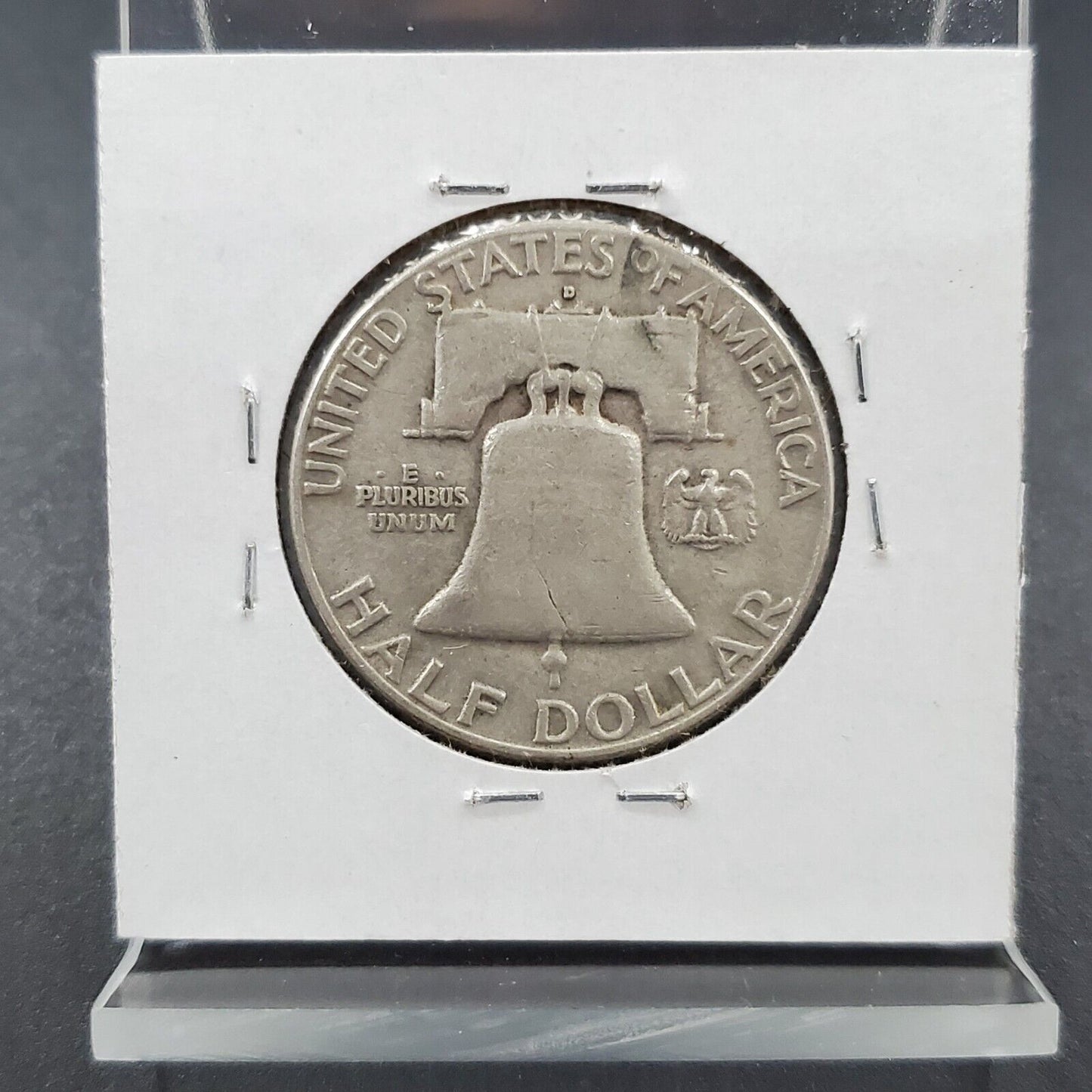 1960 D Franklin Silver Half Dollar Coin Circulated Die Chip in 6 of date Variety