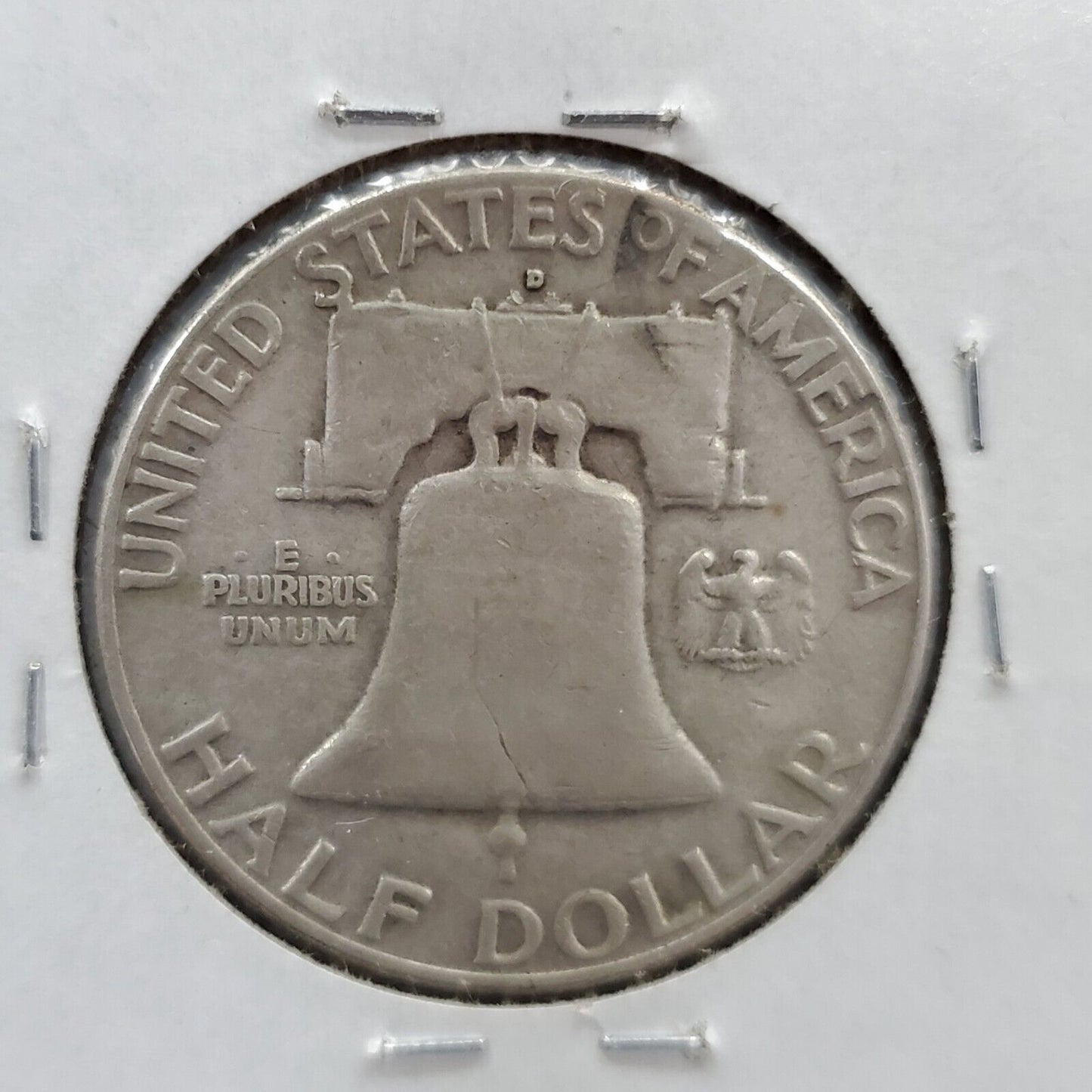 1960 D Franklin Silver Half Dollar Coin Circulated Die Chip in 6 of date Variety