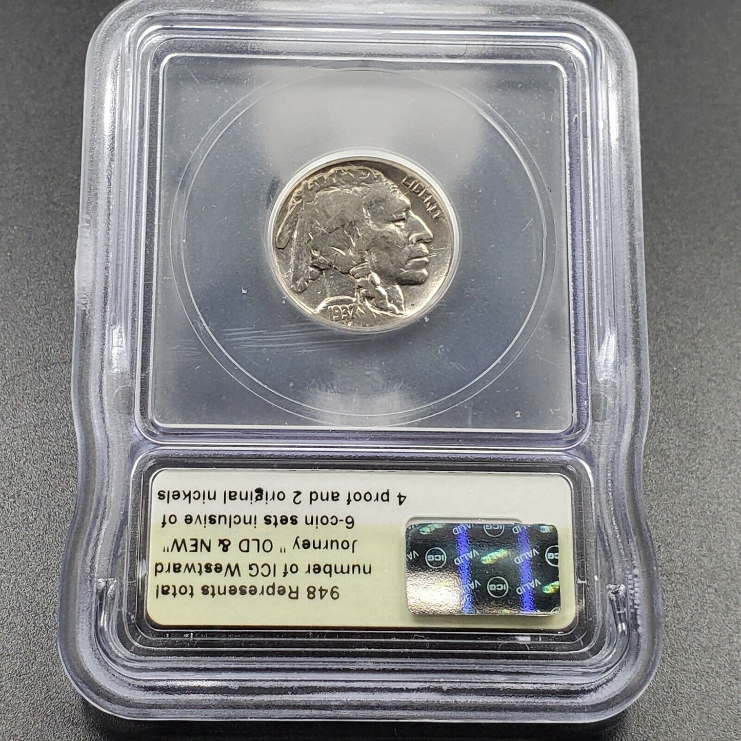 1937 P Buffalo Nickel Coin Major Strike Machine Doubling OBV Variety in ICG Slab