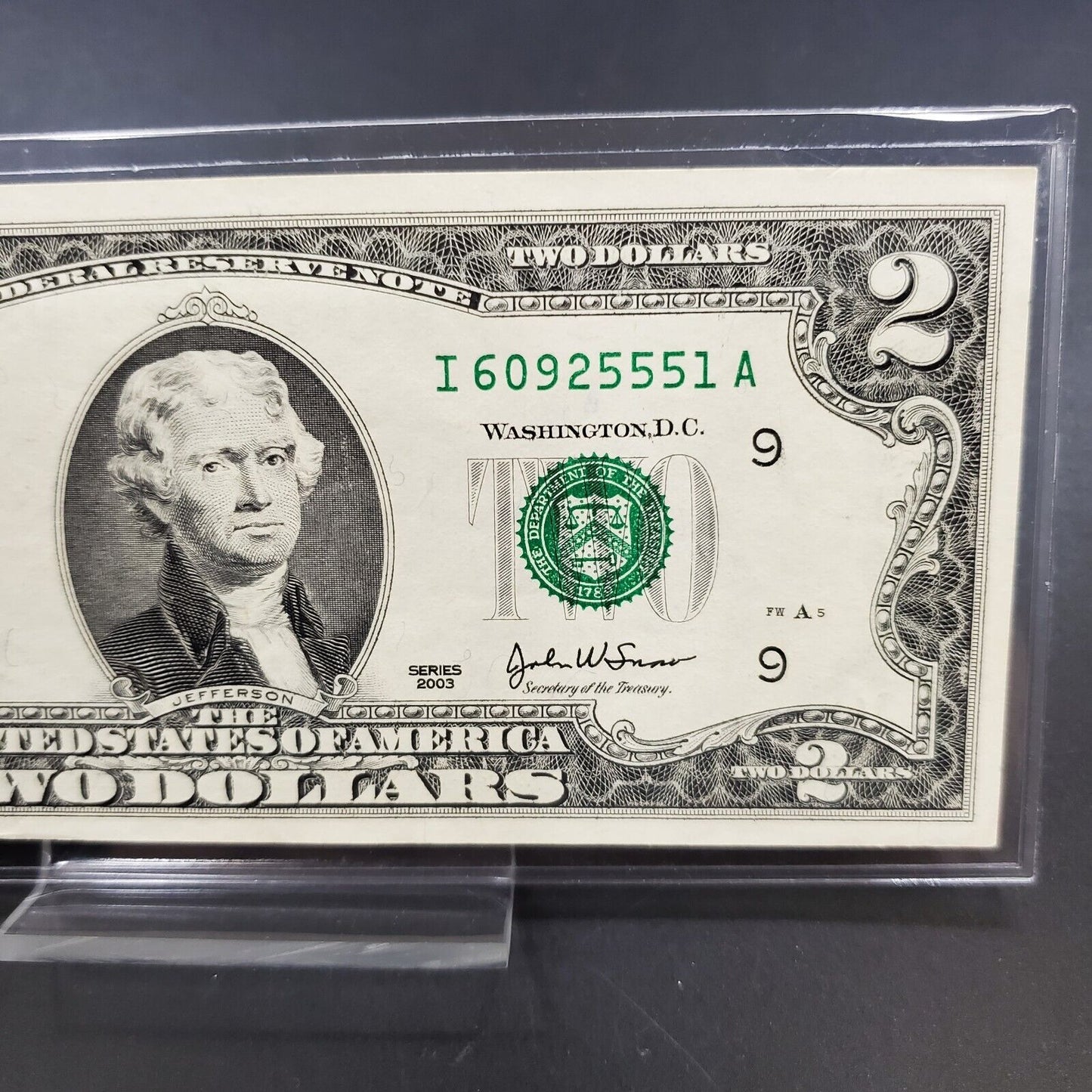 2003 $2 FRN FEDERAL RESERVE NOTE BILL CHOICE UNC Repeat Serial Number #a