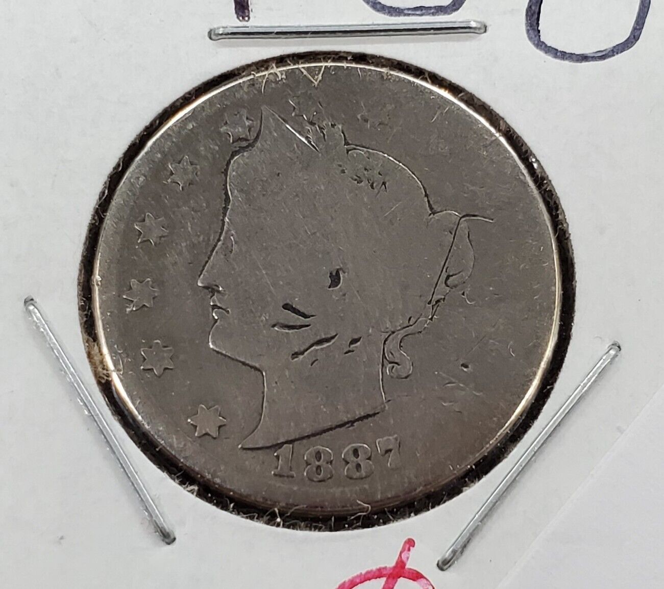 1887 P Liberty Head V Nickel Choice Circulated Condition AG Detail
