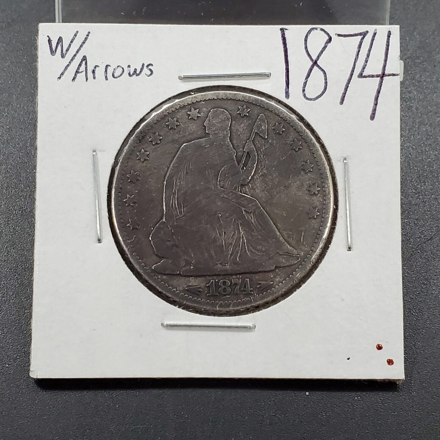1874 P Seated Liberty Half Dollar 50c Silver Coin Circ w/Arrows VG Very Good