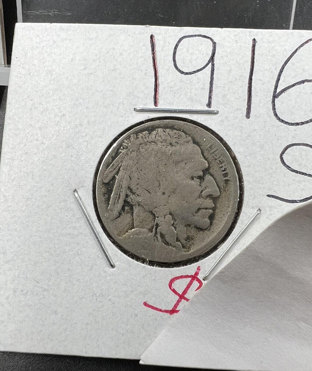 1916 S 5c Buffalo Indian Head Nickel Coin Choice Good circ planchet flaw obverse