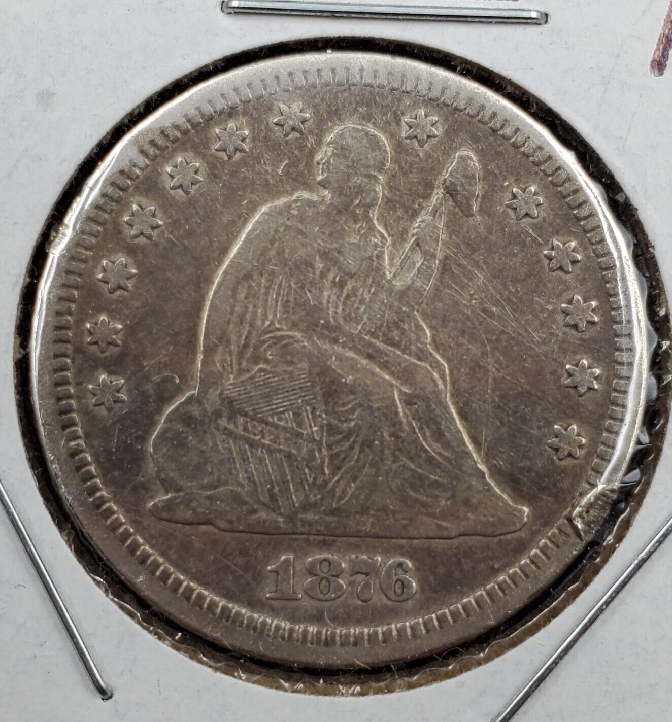 1876 P Seated Liberty Silver Quarter Coin Circ VF Details