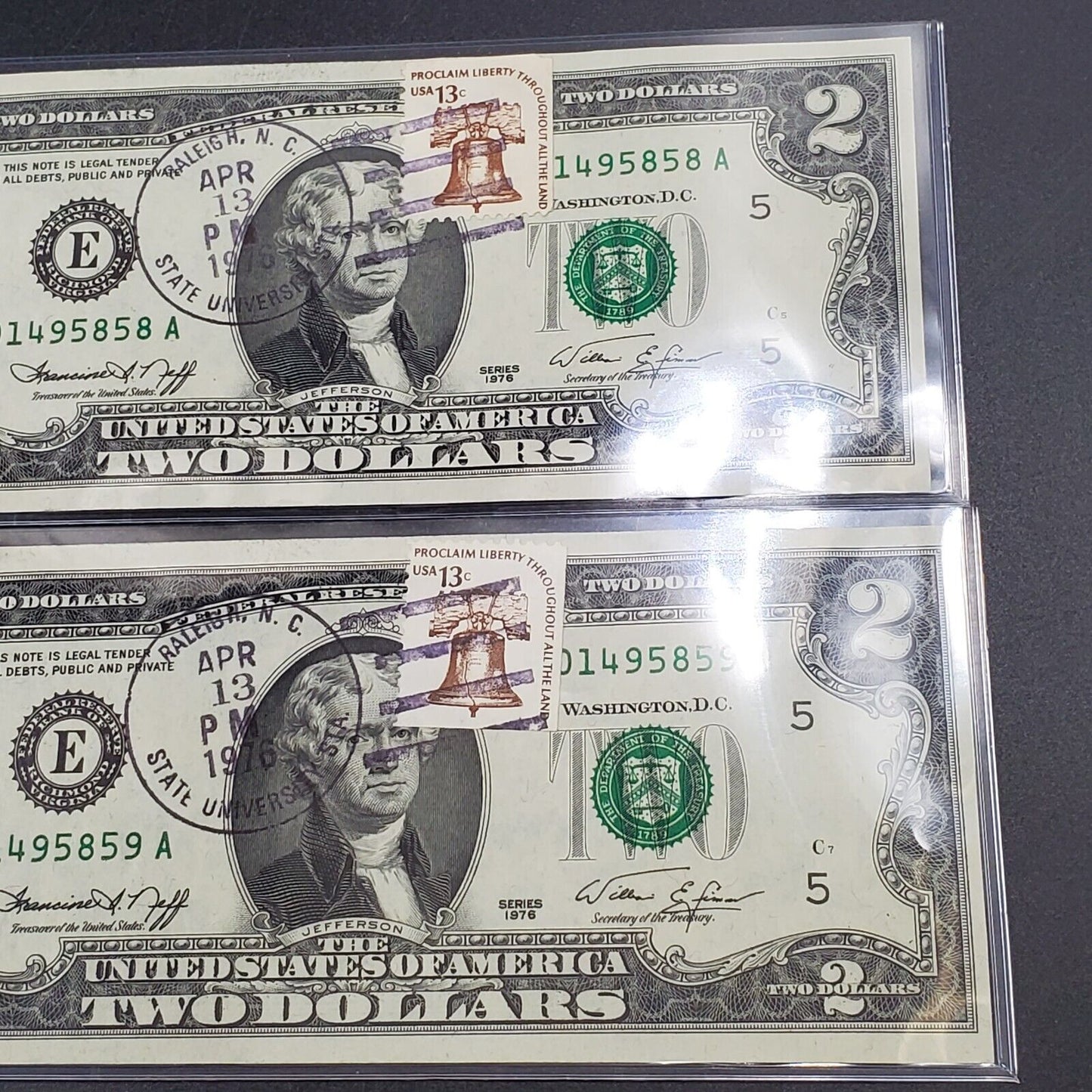 10 Consecutive 1976 $2 FRN Bicentennial Postal Note Raleigh NC UNC Uncirculated