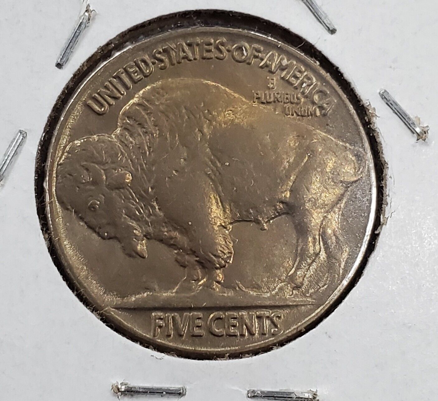 1936 P 5c Nickel Coin AU About UNC w/ Die Chip Variety on Buffalo - Big ear !