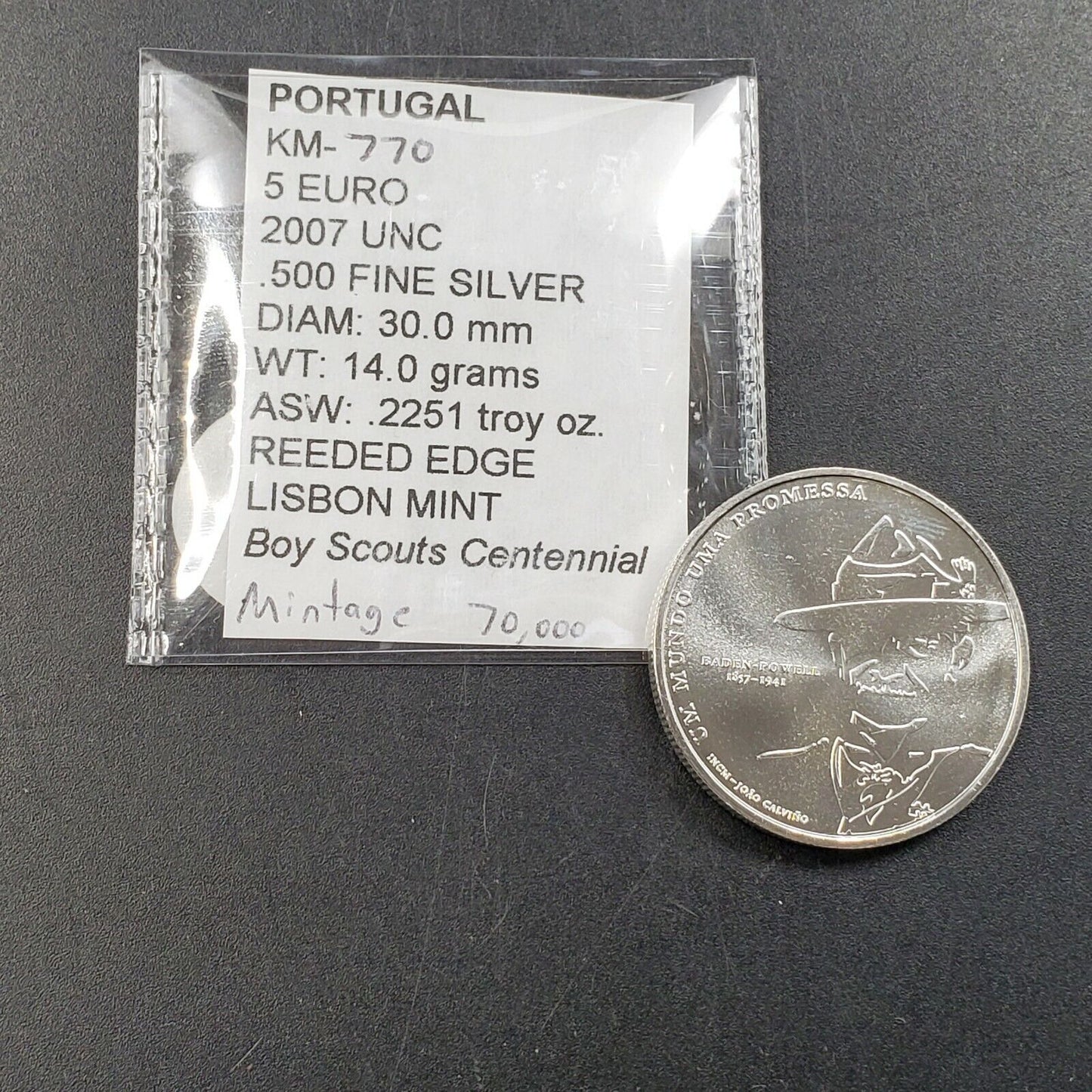 PORTUGAL 5 Euro ND 2007 Silver - World Scouting Centennial Gem BU Unc
