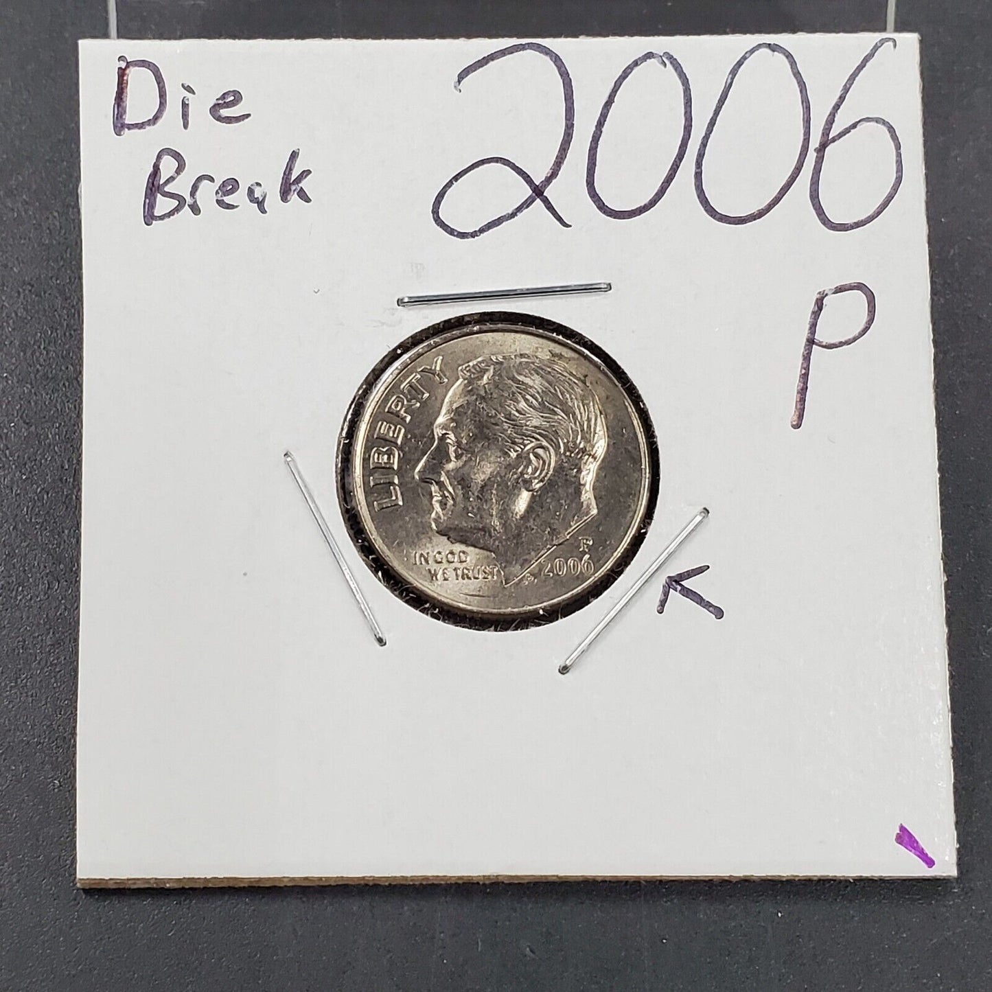 2006 P Roosevelt Dime Coin Die Chip obverse XF / AU