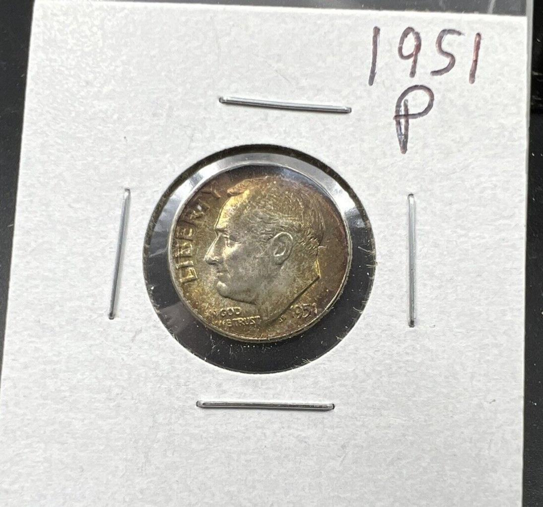 1951 P 10c Roosevelt Silver Dime BU UNC Nice toning toner