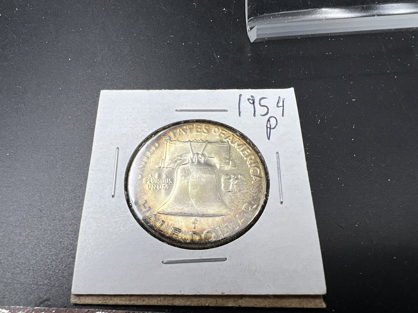 1954 P Franklin Silver Half Dollar Coin BU UNC PQ Rainbow Toning Toner Reverse
