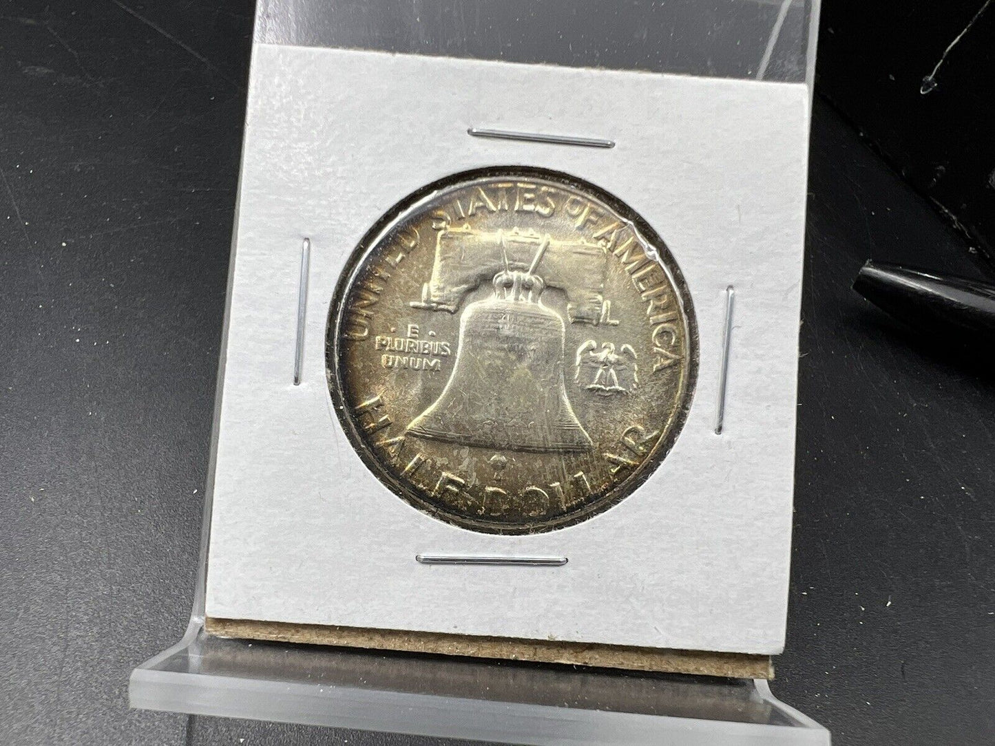 1954 P Franklin Silver Half Dollar Coin BU UNC PQ Rainbow Toning Toner Reverse