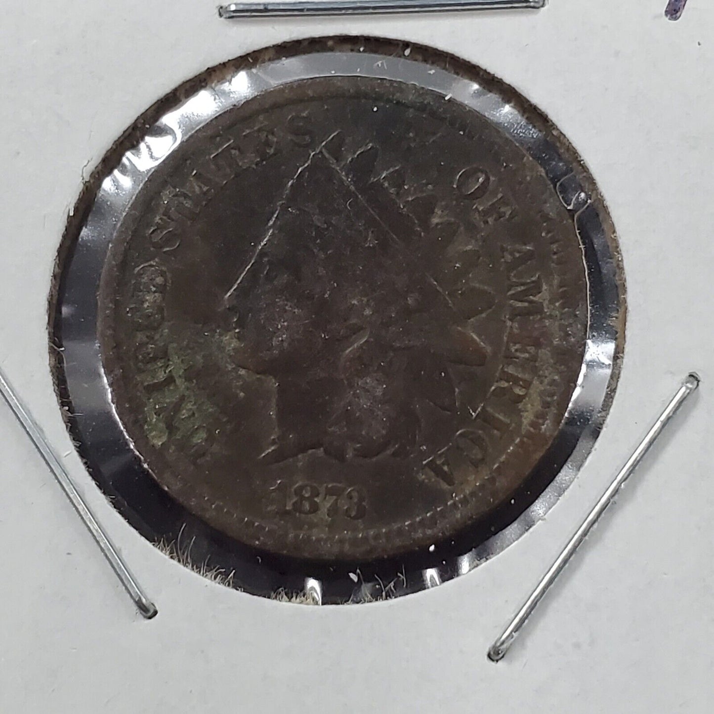 1873 Indian Head Cent Coin Open 3 Variety VG Very Good Details