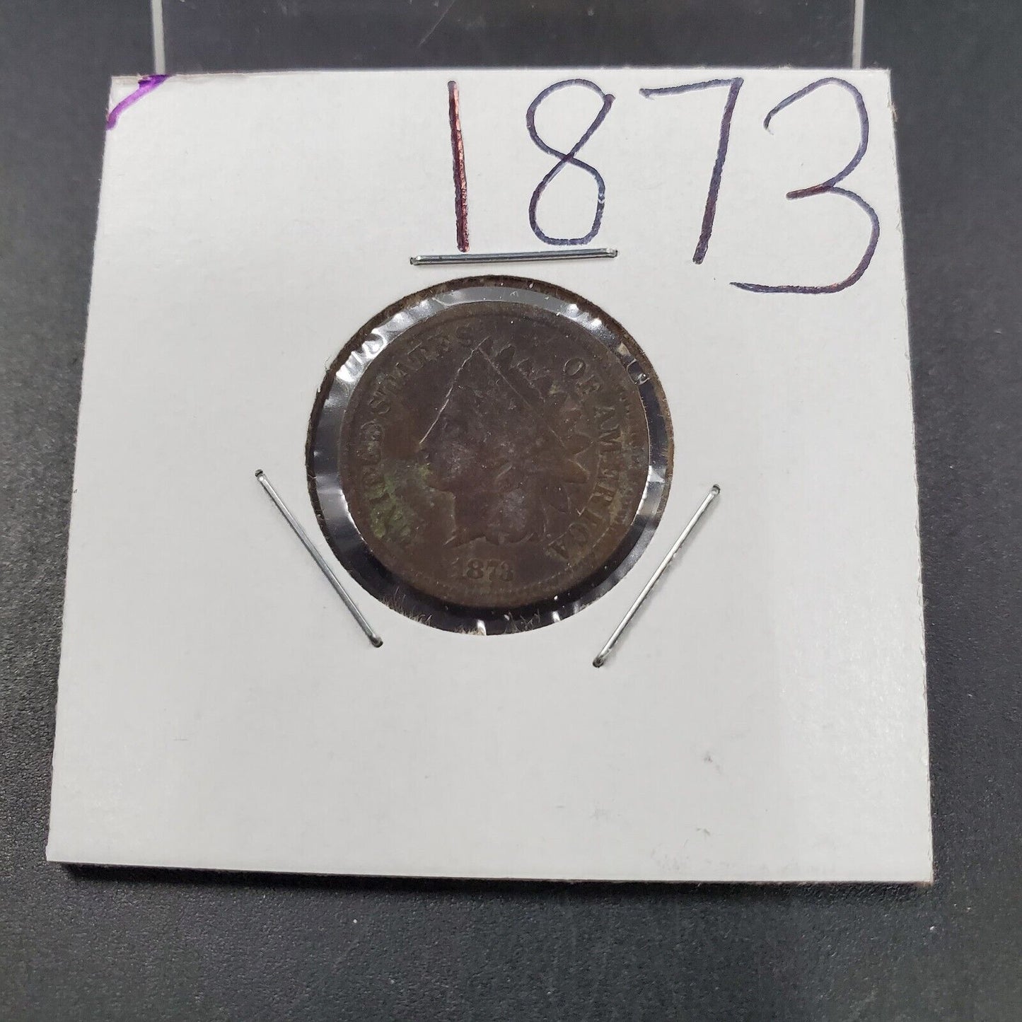 1873 Indian Head Cent Coin Open 3 Variety VG Very Good Details
