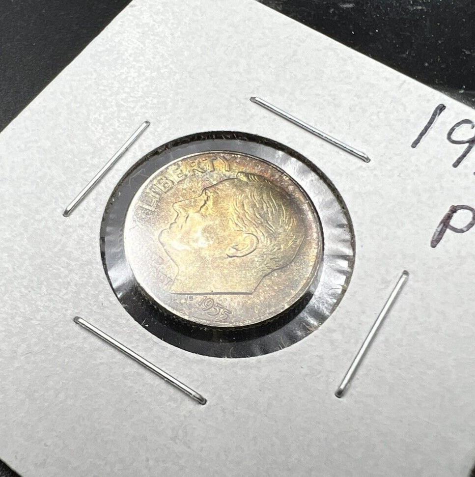 1955 P Roosevelt Silver Dime Coin Nice Toning Toner Rainbow Choice BU UNC NICE