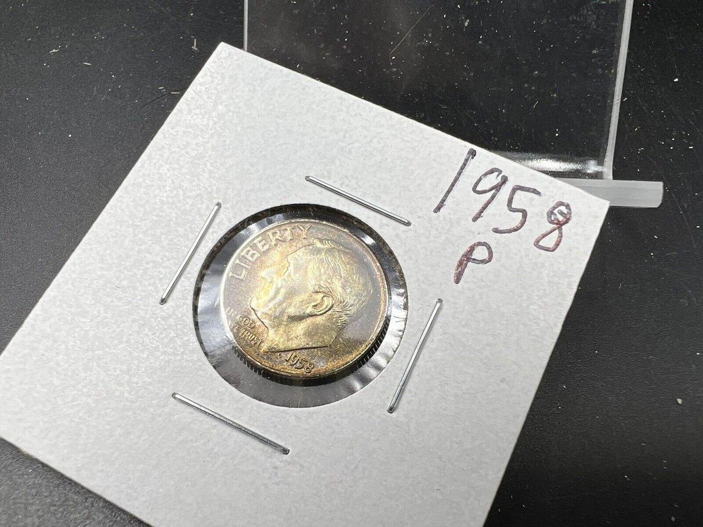 1958 P Roosevelt Silver Dime Coin BU UNC Nice Toning Toner