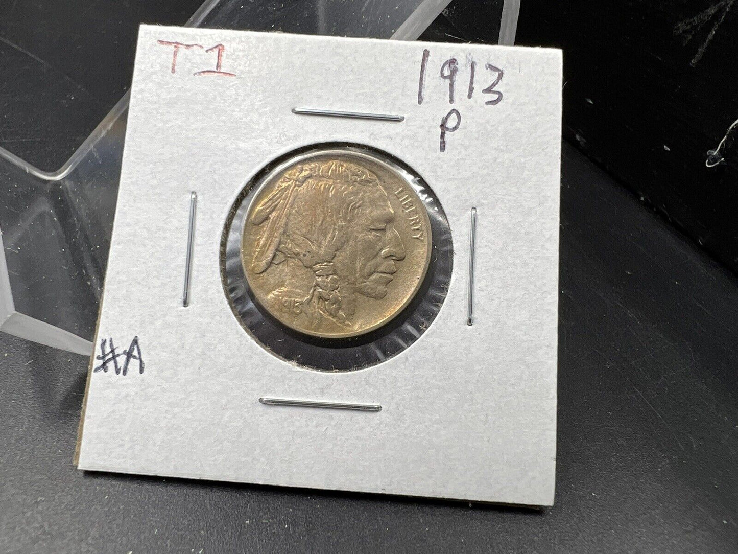 1913 P Buffalo Indian Head Nickel 5c AU About UNC Type 1 Die Clash @ E Plurubus