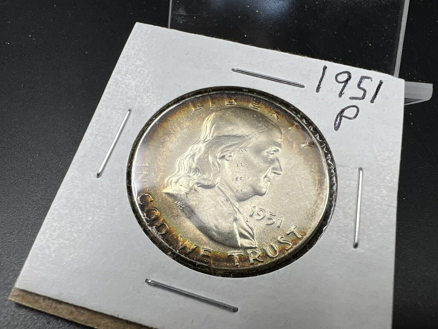 1951 P Franklin Silver Half Dollar Coin BU UNC Neat Toning Toner