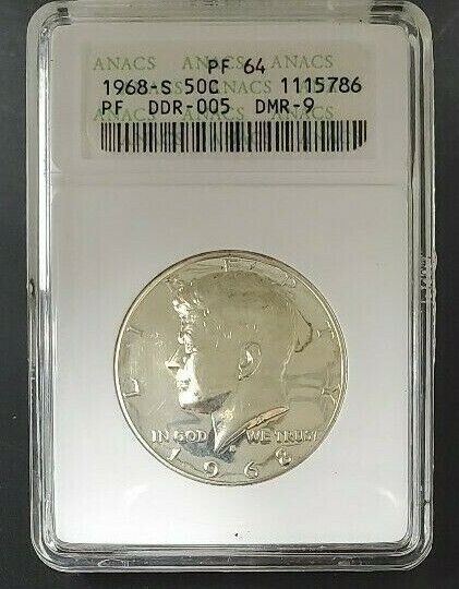 1968 S Kennedy Half Dollar Proof ANACS PF64 DDR-005 DMR-9 Variety Double Die REV
