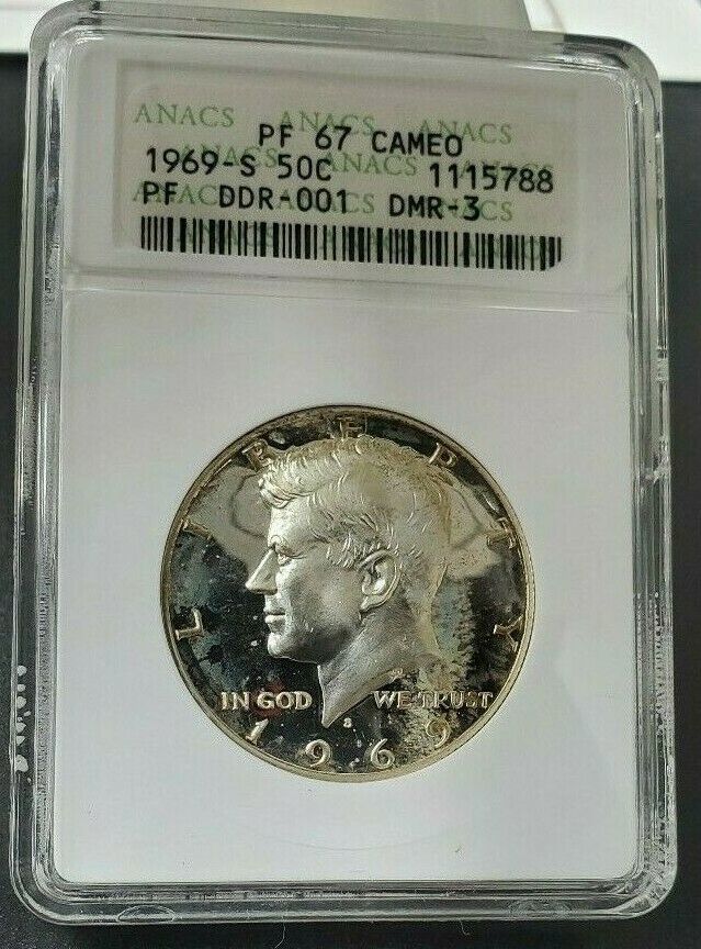 1969 S Kennedy Half Dollar Proof ANACS PF67 Cameo DDR-001 DMR-3 Double Die Rev