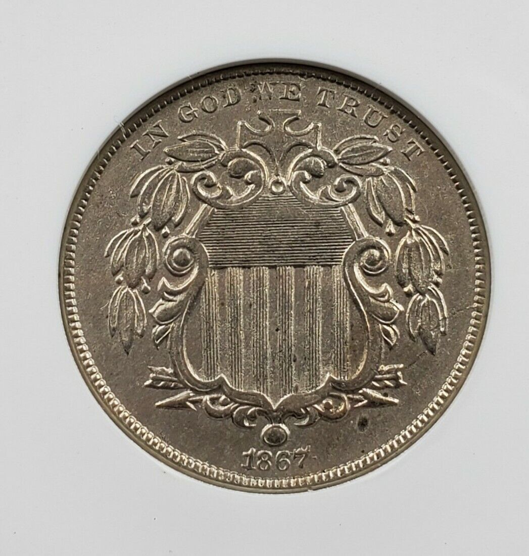 1867 P Shield Nickel Variety Coin RPD Repunched Date Breen-2470 ANACS AU Details