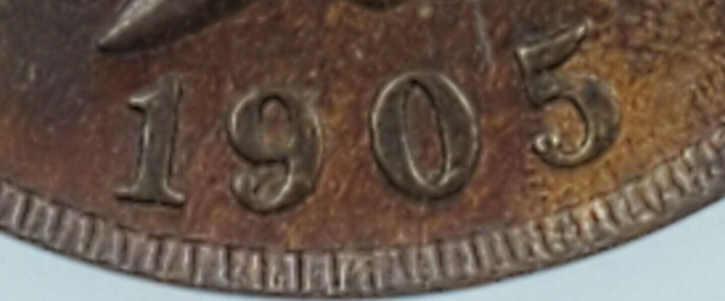 1905 Indian Cent Penny Error Variety ANACS AU Details RPD S-6Repunched Date