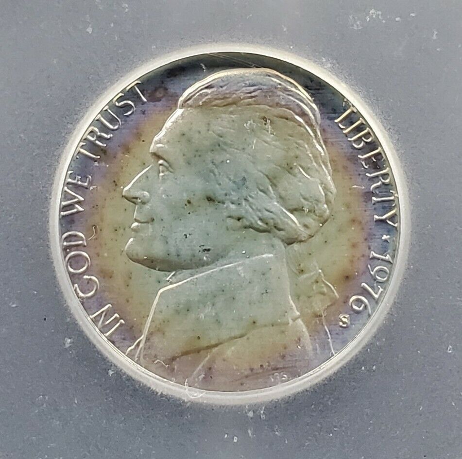 1976 S Jefferson Nickel Coin ICG PR70 DCAM Deep Cameo Proof PQ * Rainbow Toning