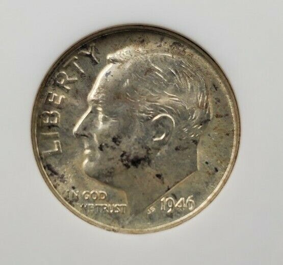 1946 P Roosevelt Silver Dime Coin Vintage ANACS MS64 Breen-3696 Type 2 Variety