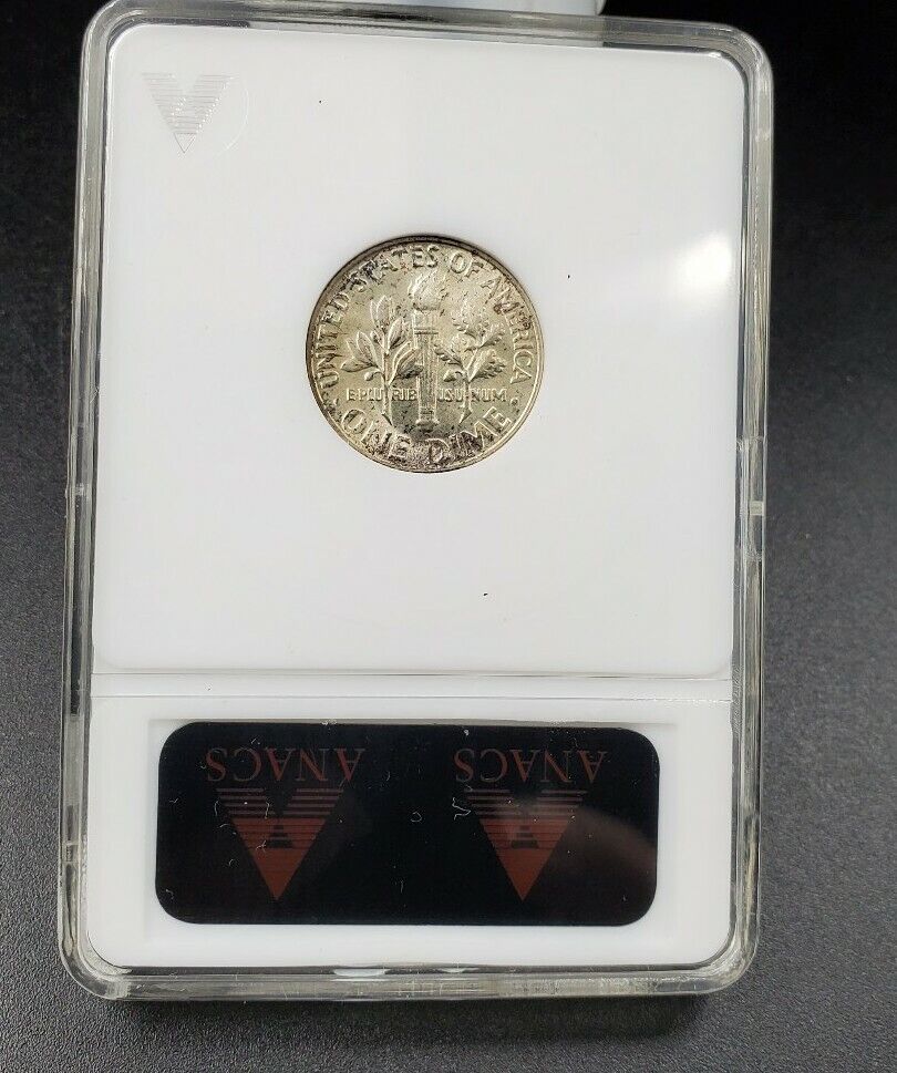 1946 P Roosevelt Silver Dime Coin Vintage ANACS MS64 Breen-3696 Type 2 Variety