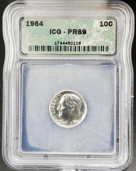1964 P Roosevelt Silver Dime Coin PR69 ICG Gem Proof Nice Coin