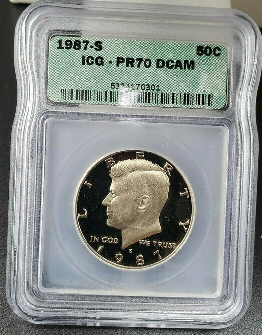 1987 S Proof Kennedy HALF DOLLAR ICG PR70 DCAM Deep Cameo Nice Coin