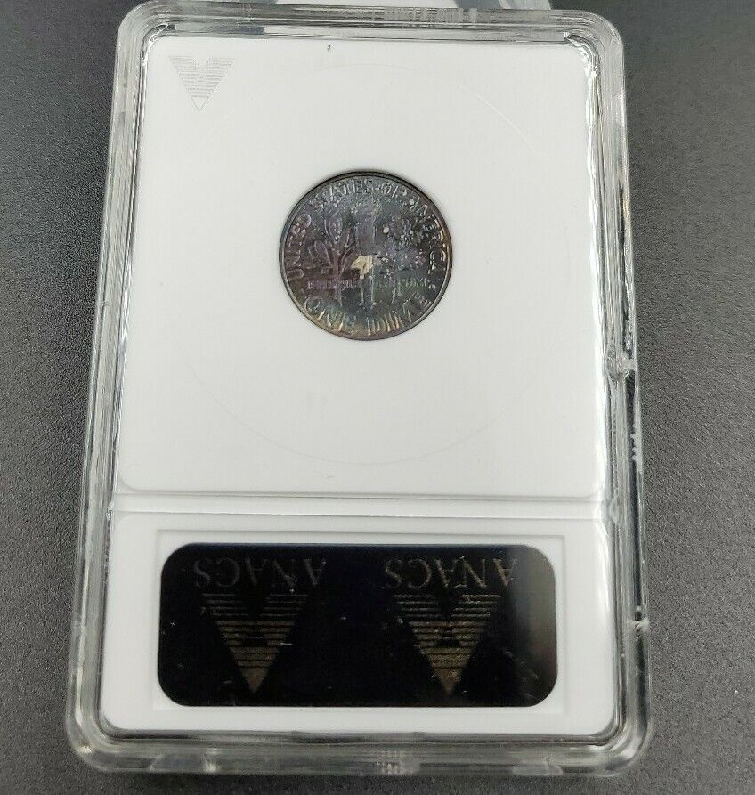 1957 P Roosevelt Silver Dime Coin Vintage ANACS MS67 Gem BU PQ * Blue Toning