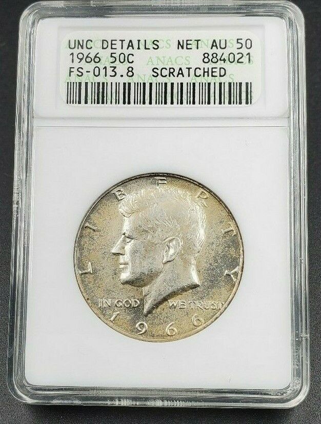 1966 P KENNEDY HALF DOLLAR 50c ANACS UNC DETAILS FS-101 FS-013.8 Double Die OBV